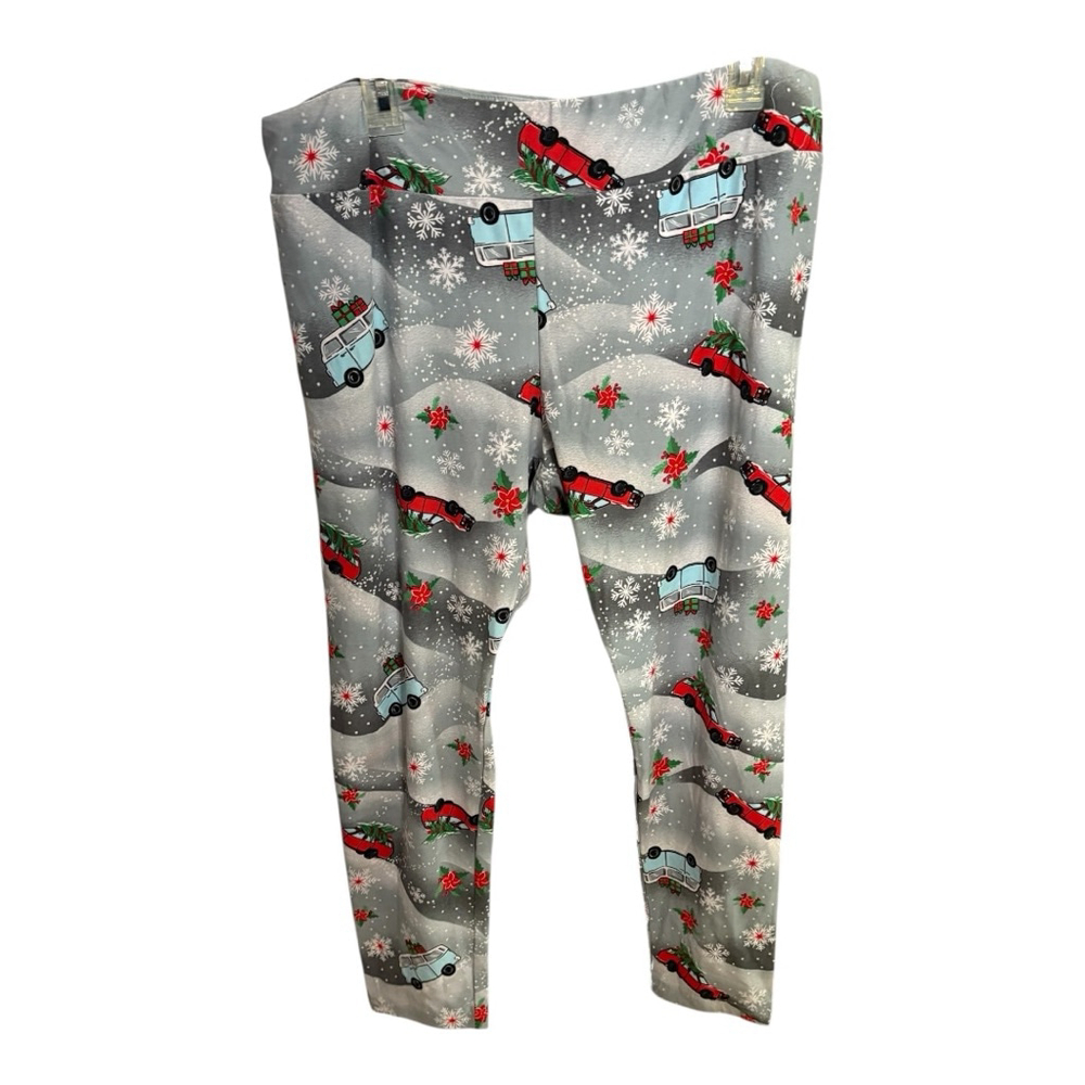 TIME AND TRU Leggings 3X (22) Gray Red Christmas Print